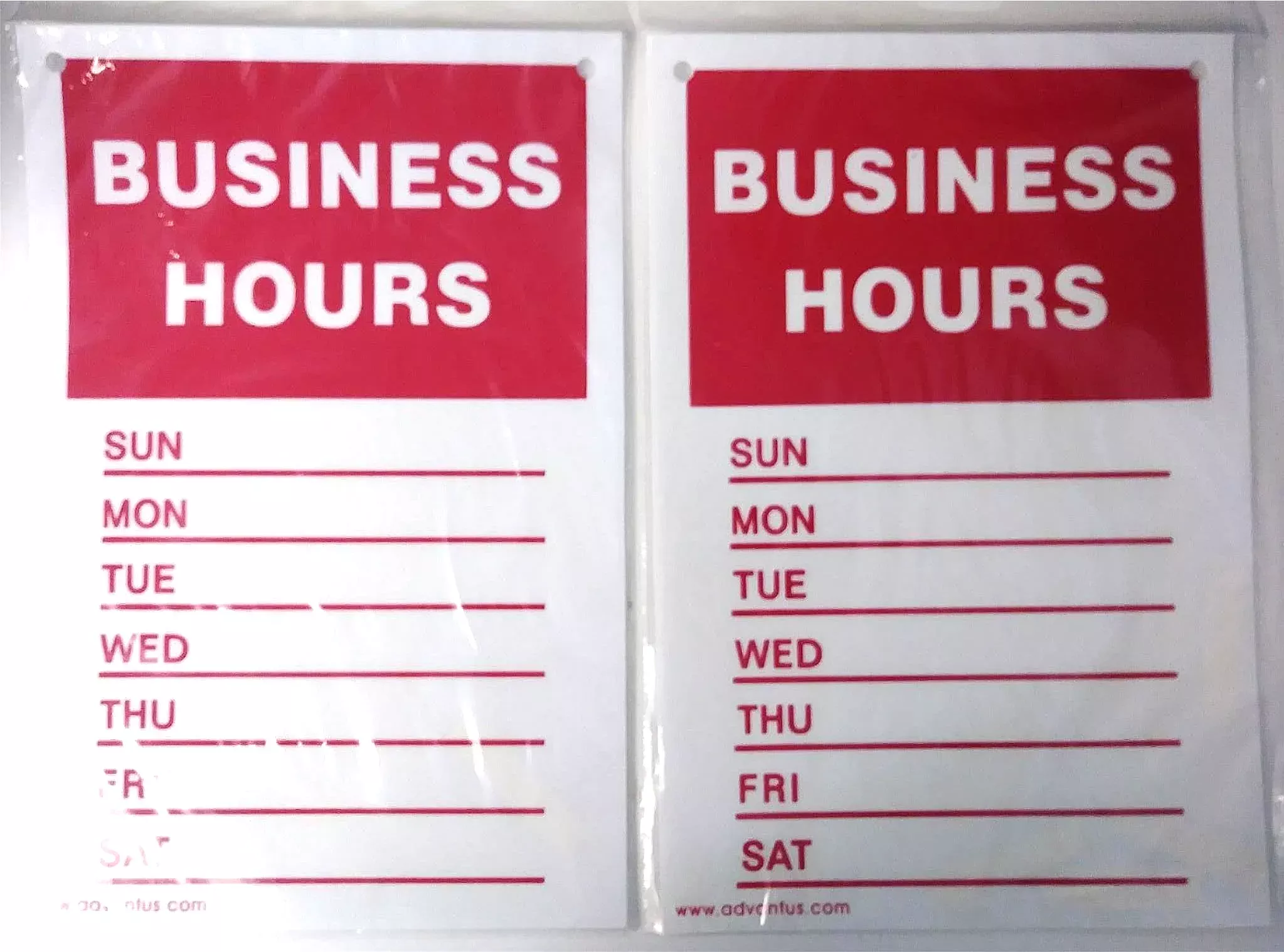 Advantus 83641 Store Hours Sign 8" x 12" Plastic 2pcs