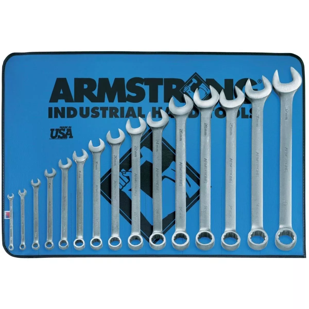 Armstrong 15pc Long Combination Wrench Set, Metric 12pt Satin Finish USA 52-682