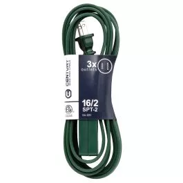 Century Wire 16/2 Green Triple Tap Xmas Cords - 9'