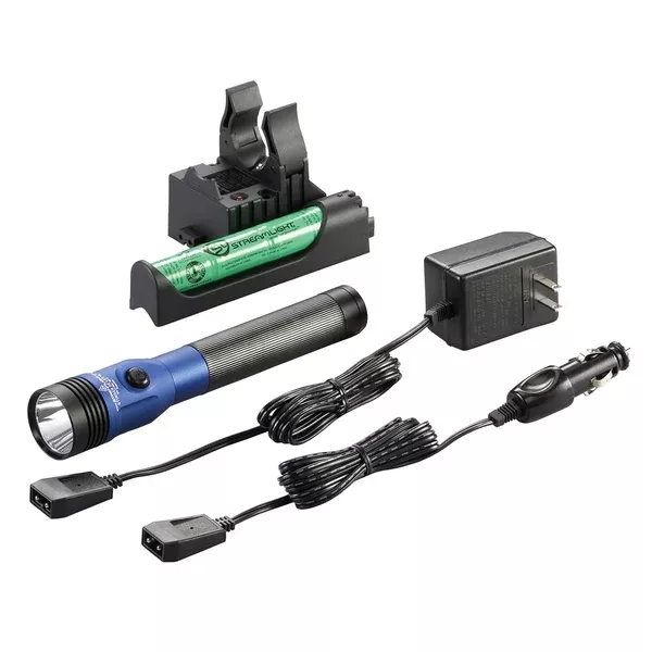 Stinger DS LED HL Rechargeable Flashlight - 120/DC PiggyBack Holder - Blue