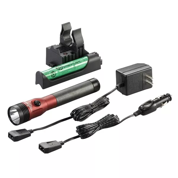 Stinger DS LED HL Rechargeable Flashlight - 120/DC PiggyBack Holder - Red