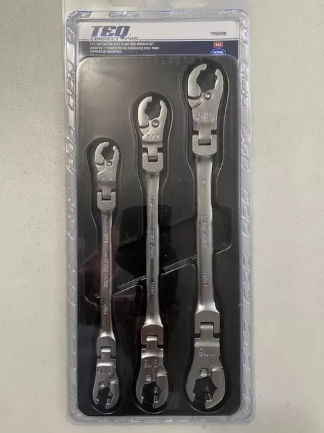 TEQ 89098 3-PC SAE RATCHETING FLEX FLARE NUT WRENCH SET